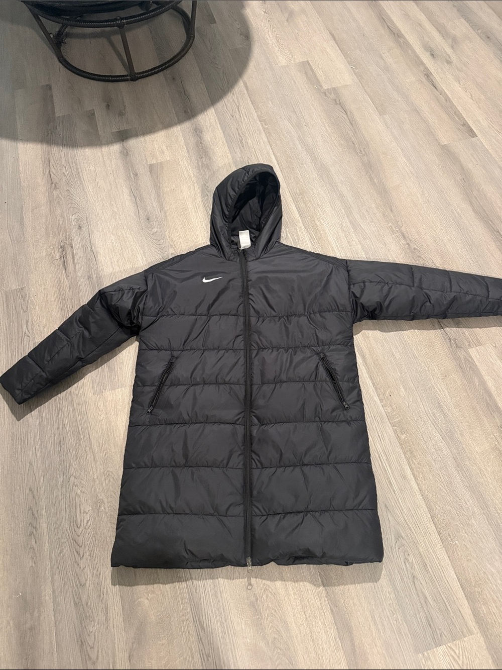 Never worn Nike womens Long Black Hooded Puffer Jacket